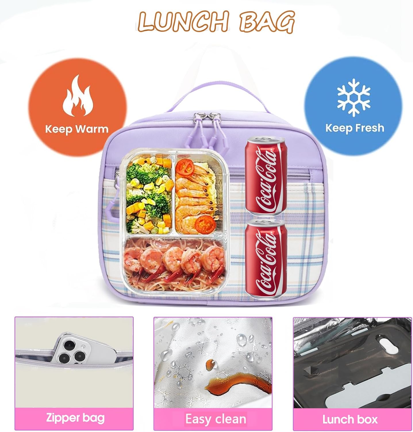 Girls Backpack with Lunch Box Cute School Backpack for Girls Kids Teens Kawaii Bookbag Set for Primary Elementary，Purple