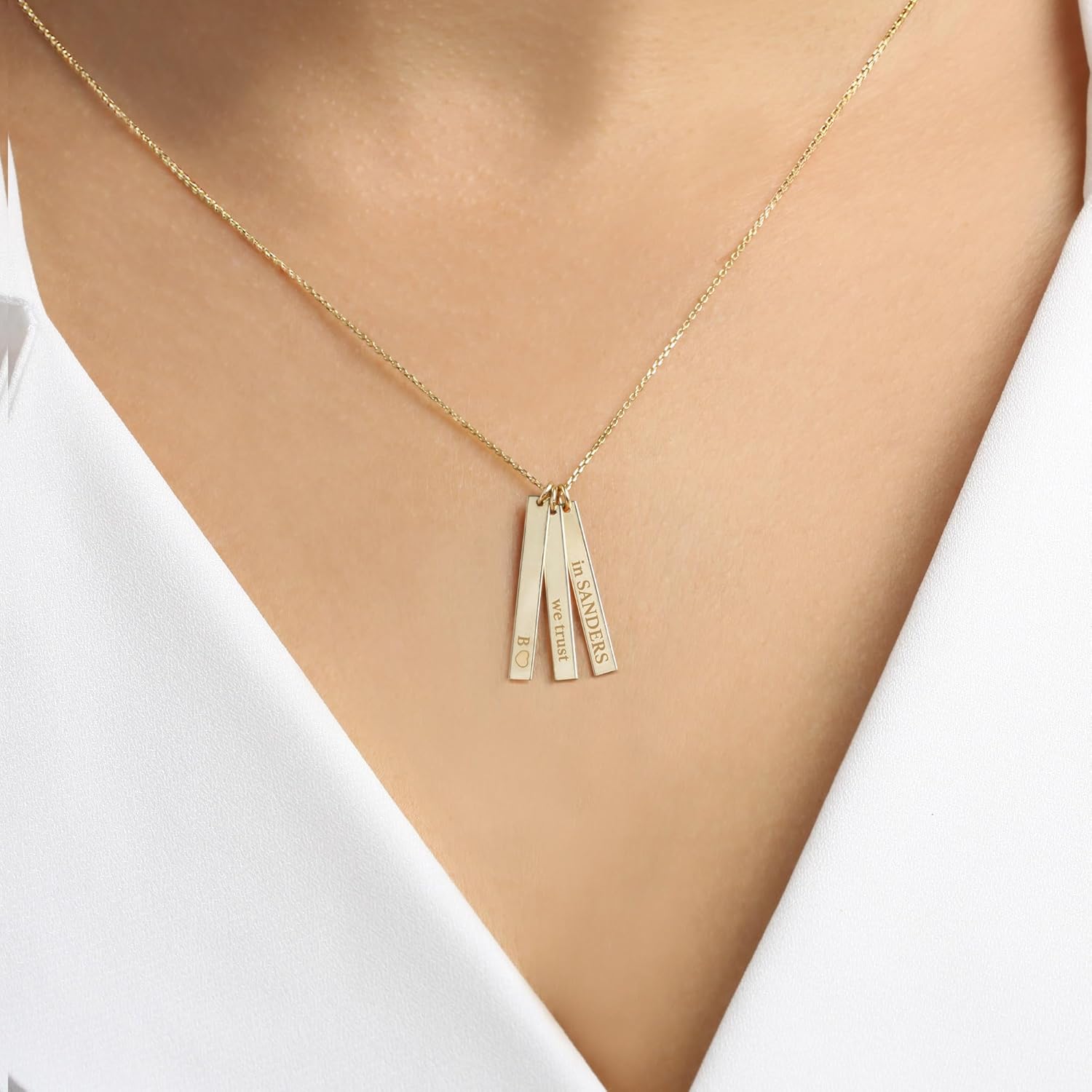 JEWEE DIAMOND Personalized 14k Gold Vertical Name Bar Necklace - Custom Engrave Pendant Gift | Dainty 2cm 3cm 4cm Bar, Handwriting, Coordinates, Baby Name Necklace - Image 5