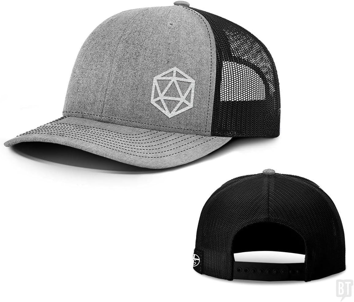 BustedTees Classic DM D20 Back Mesh Hat Nerdy DND Snapback Back Mesh Hat Dungeon Master Gift 20 Dice Baseball Cap