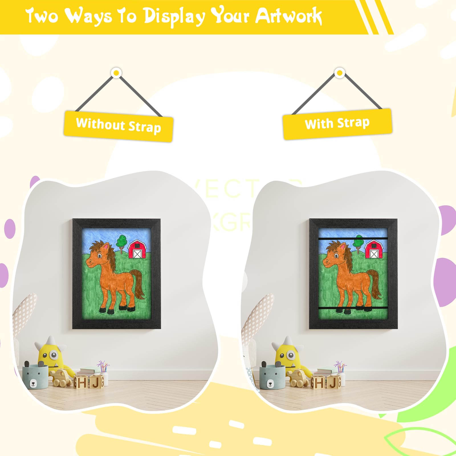 2 Pack 8.5x11 Kids Art Frames Rustic Black, Kids Artwork Frames Changeable Child Artwork Picture Display Front Opening, Children Storage Frame Hold 50pcs Craft, Drawing, Art Project, Schoolwork