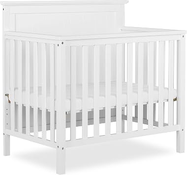 Dream On Me Ava 4-in-1 Mini Baby Crib with Daybed & Twin Bed Conversion in White, GreenGuard Gold & BSA, Non-Toxic Finish, 3-Position Adjustable Height, Includes 1 Mattress Pad