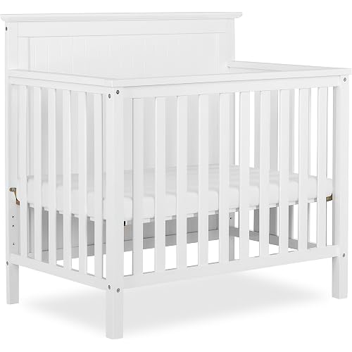 Dream On Me Ava 4-in-1 Mini Baby Crib with Daybed & Twin Bed Conversion in White, GreenGuard Gold & BSA, Non-Toxic Finish, 3-Position Adjustable Height, Includes 1″ Mattress Pad
