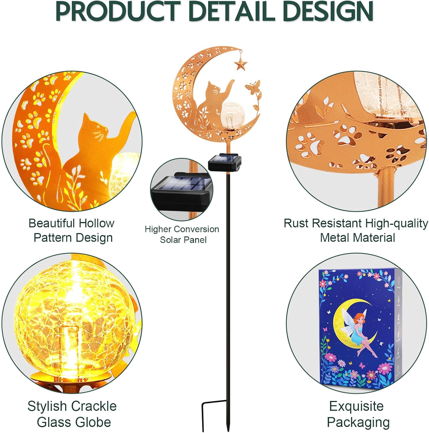 ZNYCYE Solar Lights Outdoor Decorative Moon Cat Butterfly Solar Stake Lights Birthday Gifts for Women mom Grandma, Garden Decor Waterproof for Walkway, Yard, Lawn, Patio (Warm White) - Image 5