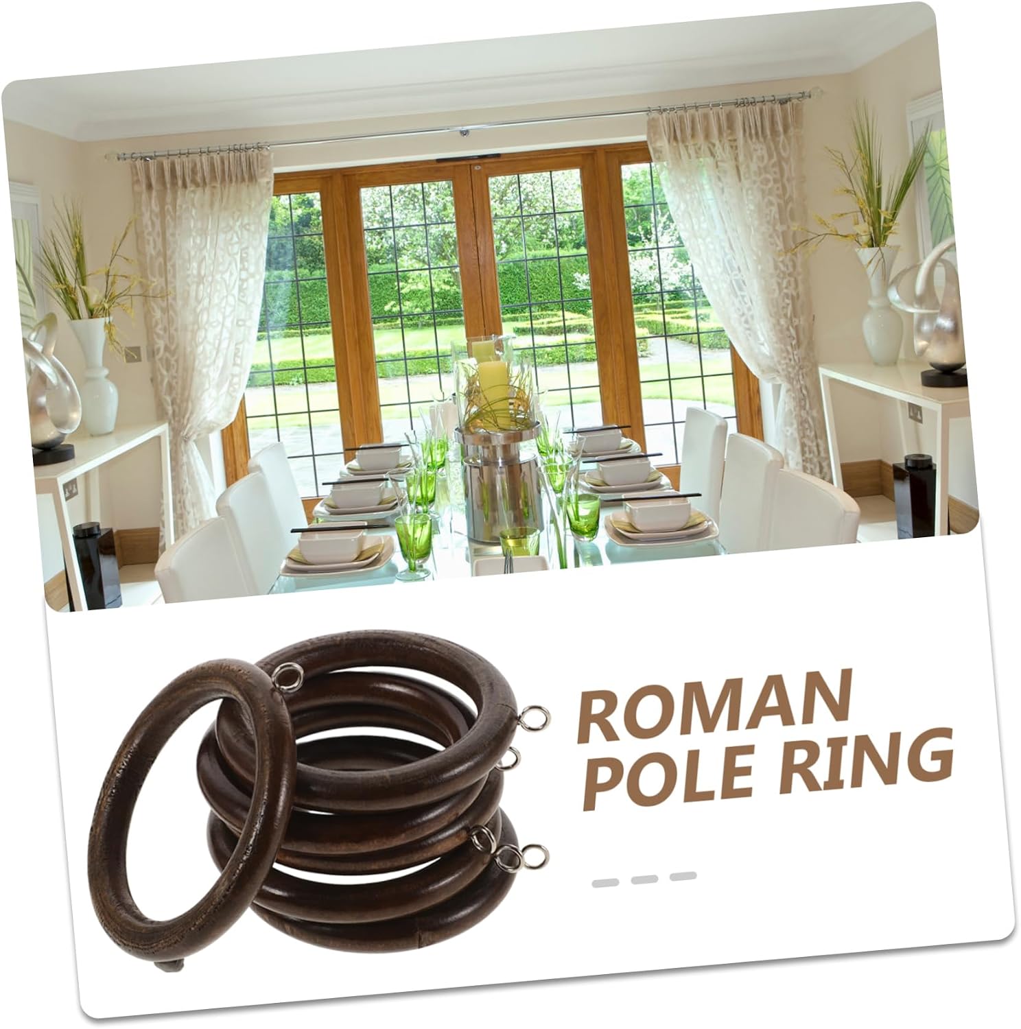 6pcs Wooden Curtain Rings for Curtain Rods, Coffee Circular