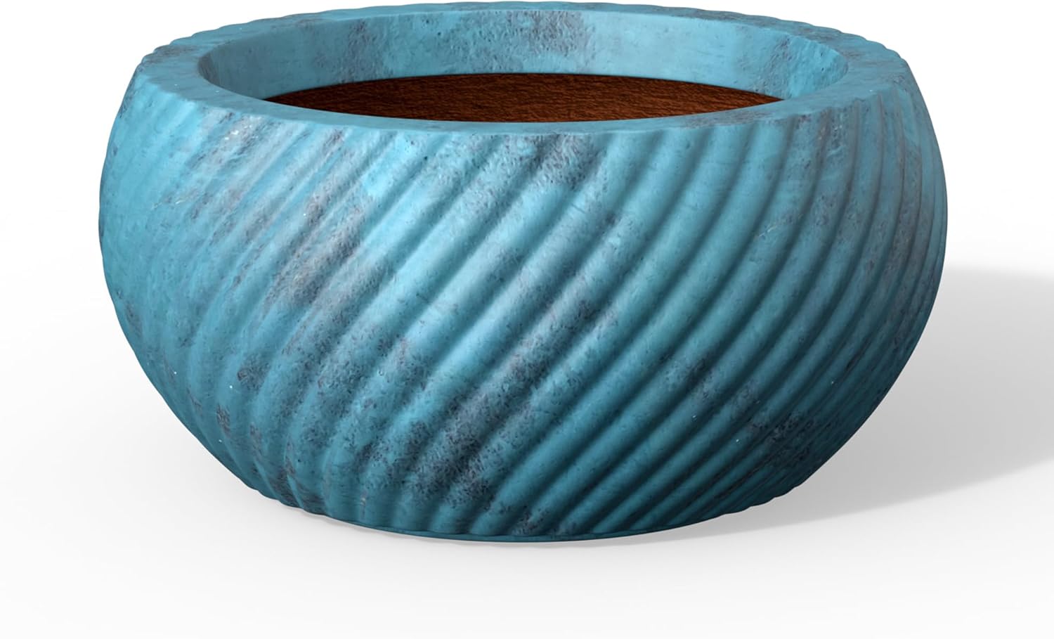 12.2 Inch Dia Round Reeded Concrete Planter, Mineral-Toned Surface Plant Pot with Drainage Hole for Succulents, Flowers and Treess for Porch, Patio or Home, Ocean Teal Veil