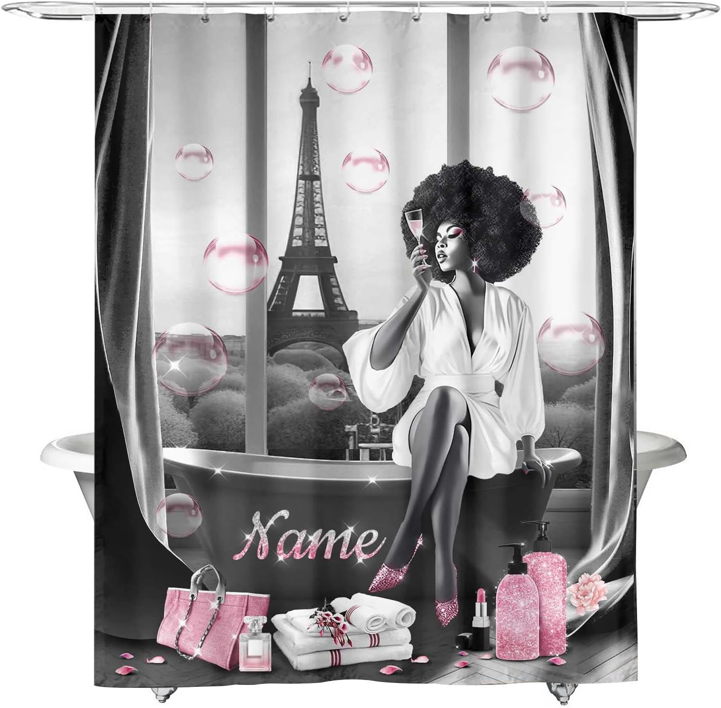 QOQIOSOC Fashion Black Women Shower Curtain African