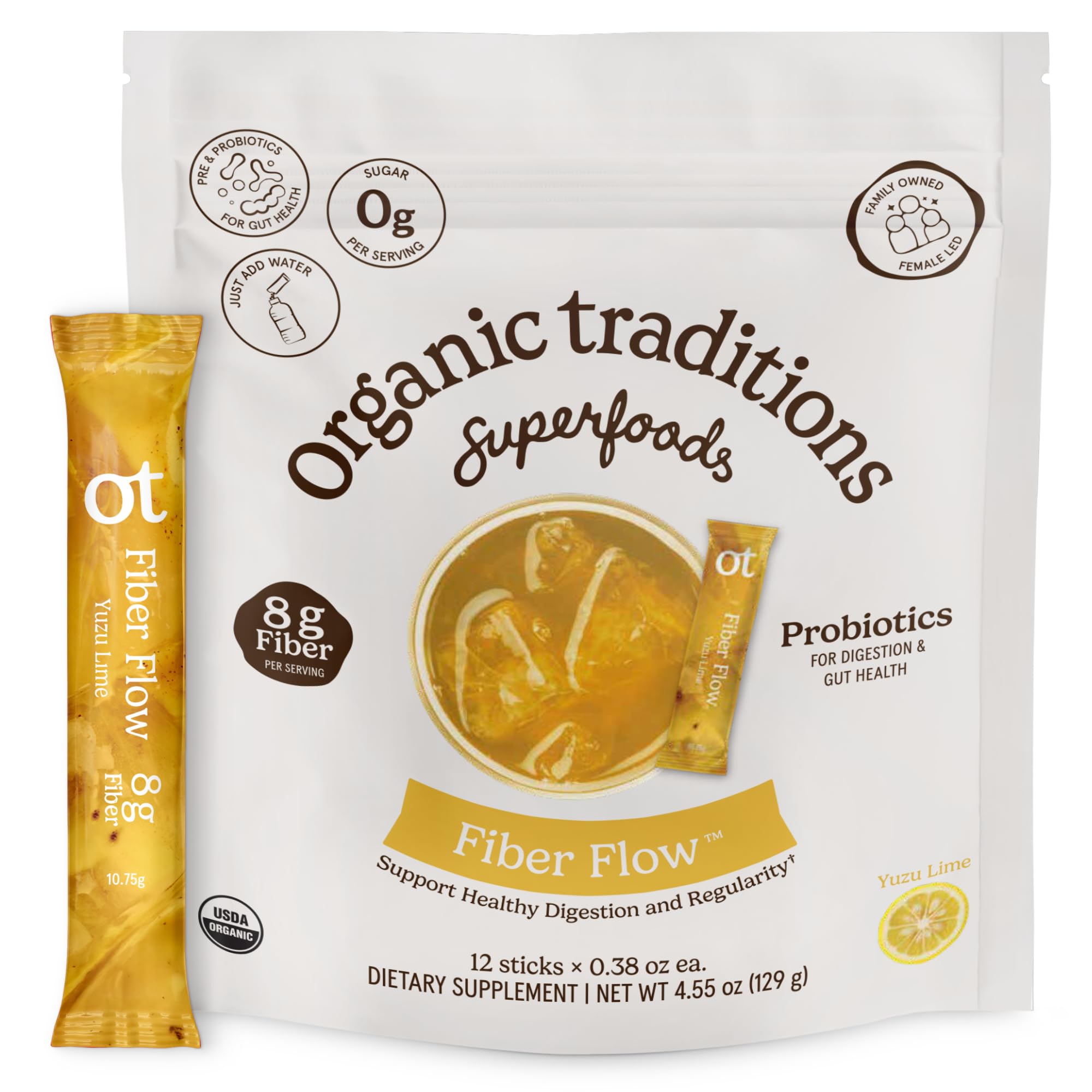 Organic Traditions Fiber Flow Sticks, Unflavoured Prebiotic Blend, 12 Count — Amazon image 7