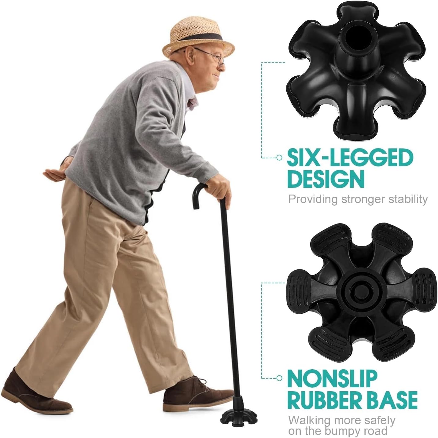 Rubber Cane Tips 2Pcs Six-Legged Crutch Pad Rubber Hiking Pad Walking Tip Cover Detachable Protect Hiking Foot