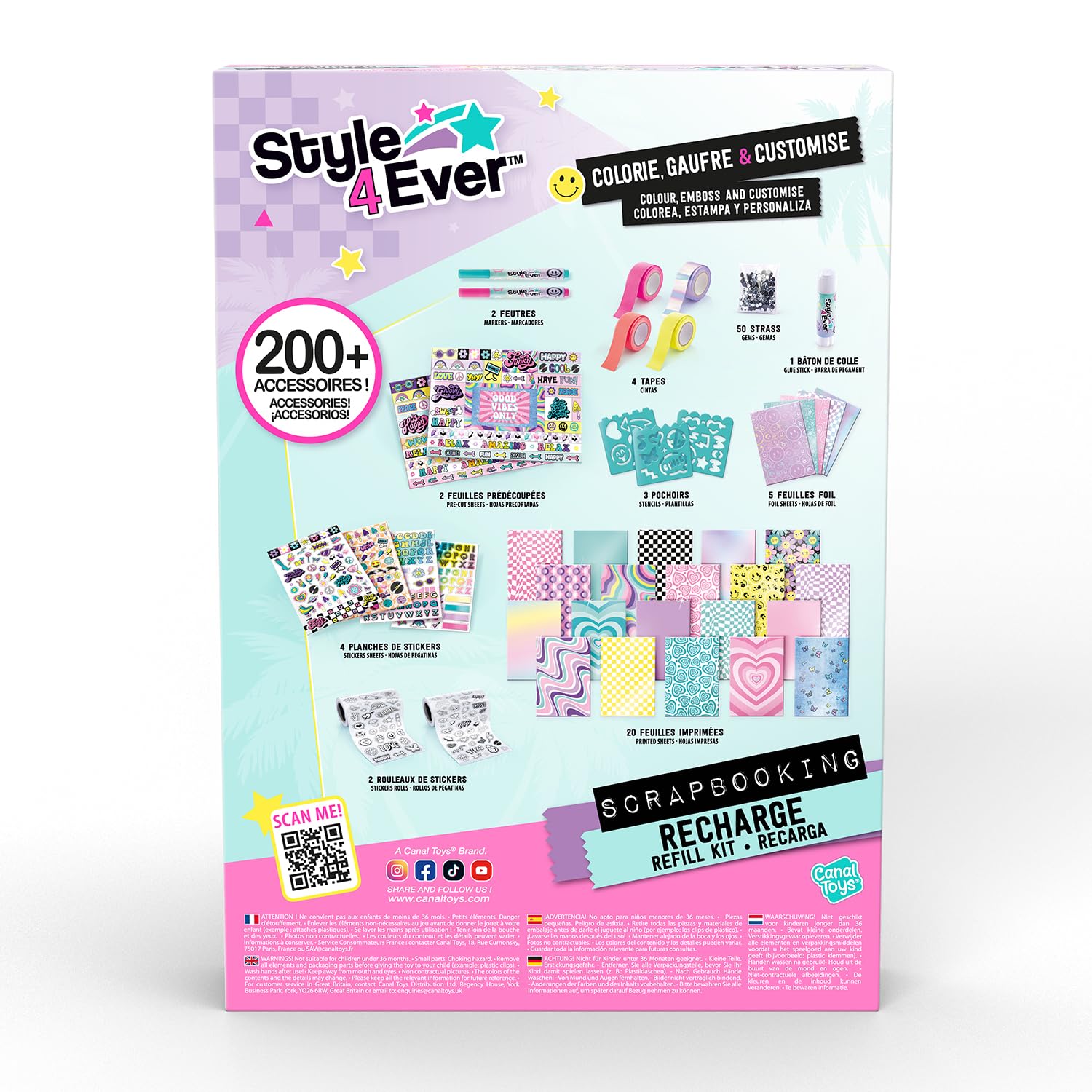 Canal Toys Scrapbooking Kit, 200+ Accessories Included, Hours of Creative Fun, Scrap and Customize Your Favourite Notebook, Stickers, Tape, Stencils, Endless Possibilities