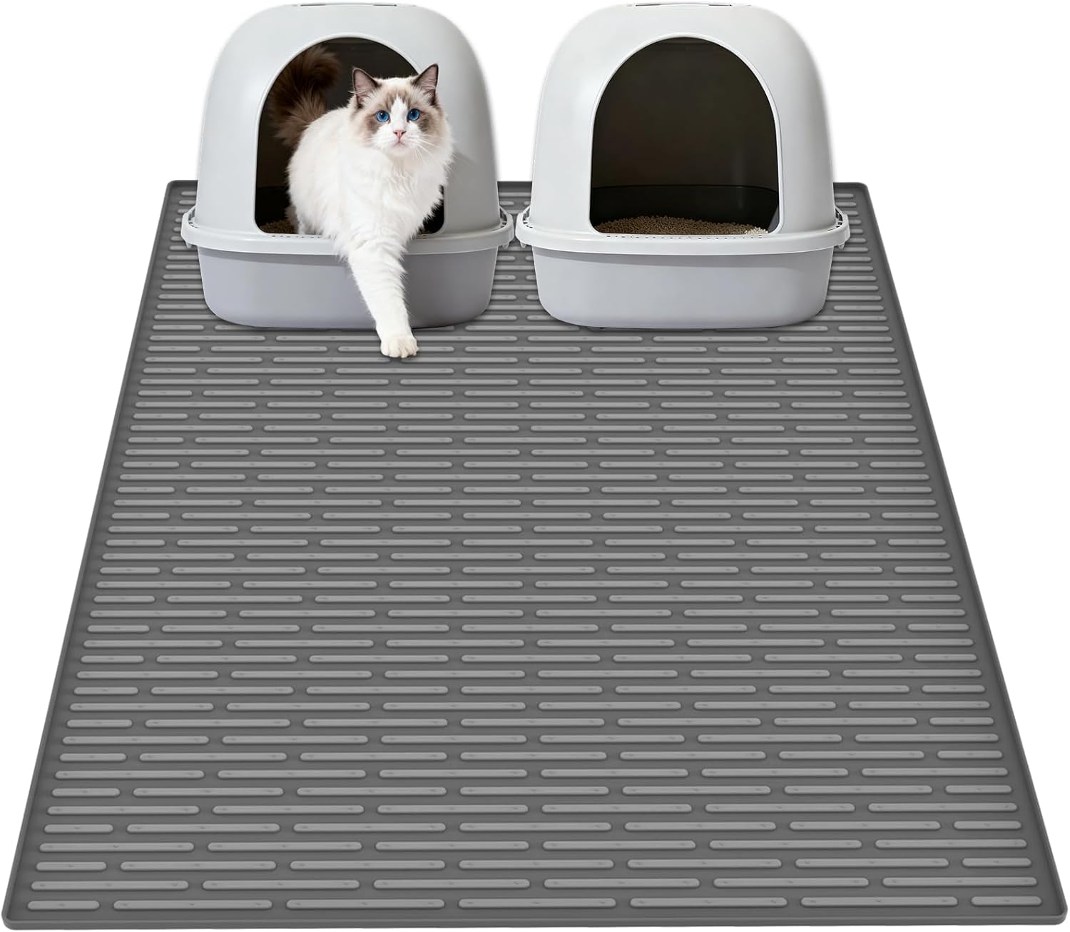 XXL Extra Large Silicone Cat Litter Trapping Mat for Scatter Control, 40"x30"(100cmx75cm) Waterproof Kitty Litter Box mat for Floor, Soft on Kitty Paws, Easy to Clean, Dark Gray