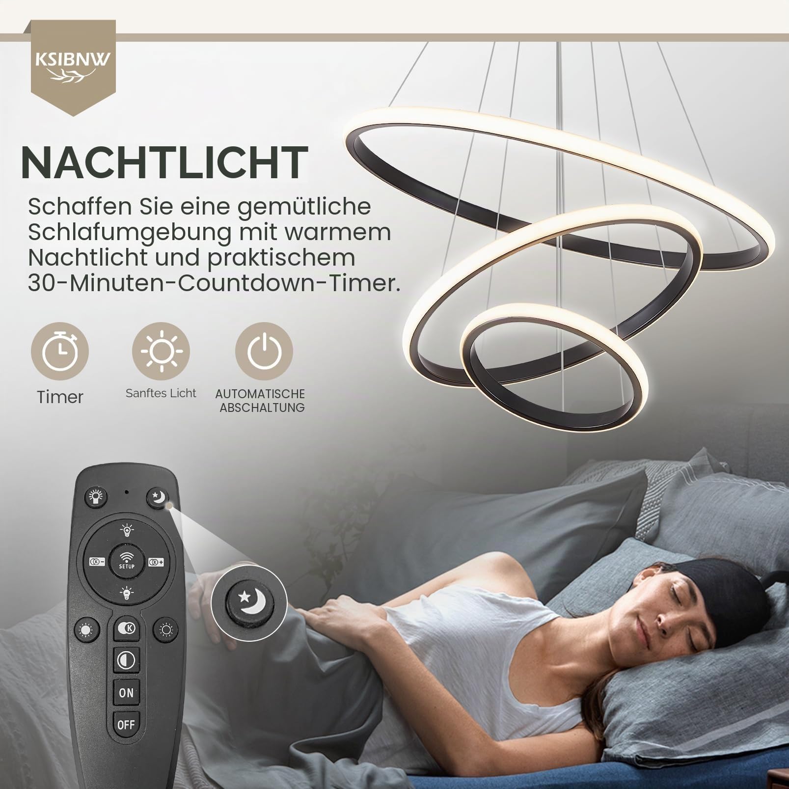 KSIBNW 3 Ringen Moderne LED Hängelampe Esstisch,45W LED Hängeleuchte & Pendelleuchten Höhenverstellbar für Esszimmer Wohnzimmer,Dimmbar Hängeleuchte Aluminium Mit Fernbedienung,3000K-6500K,Schwarz