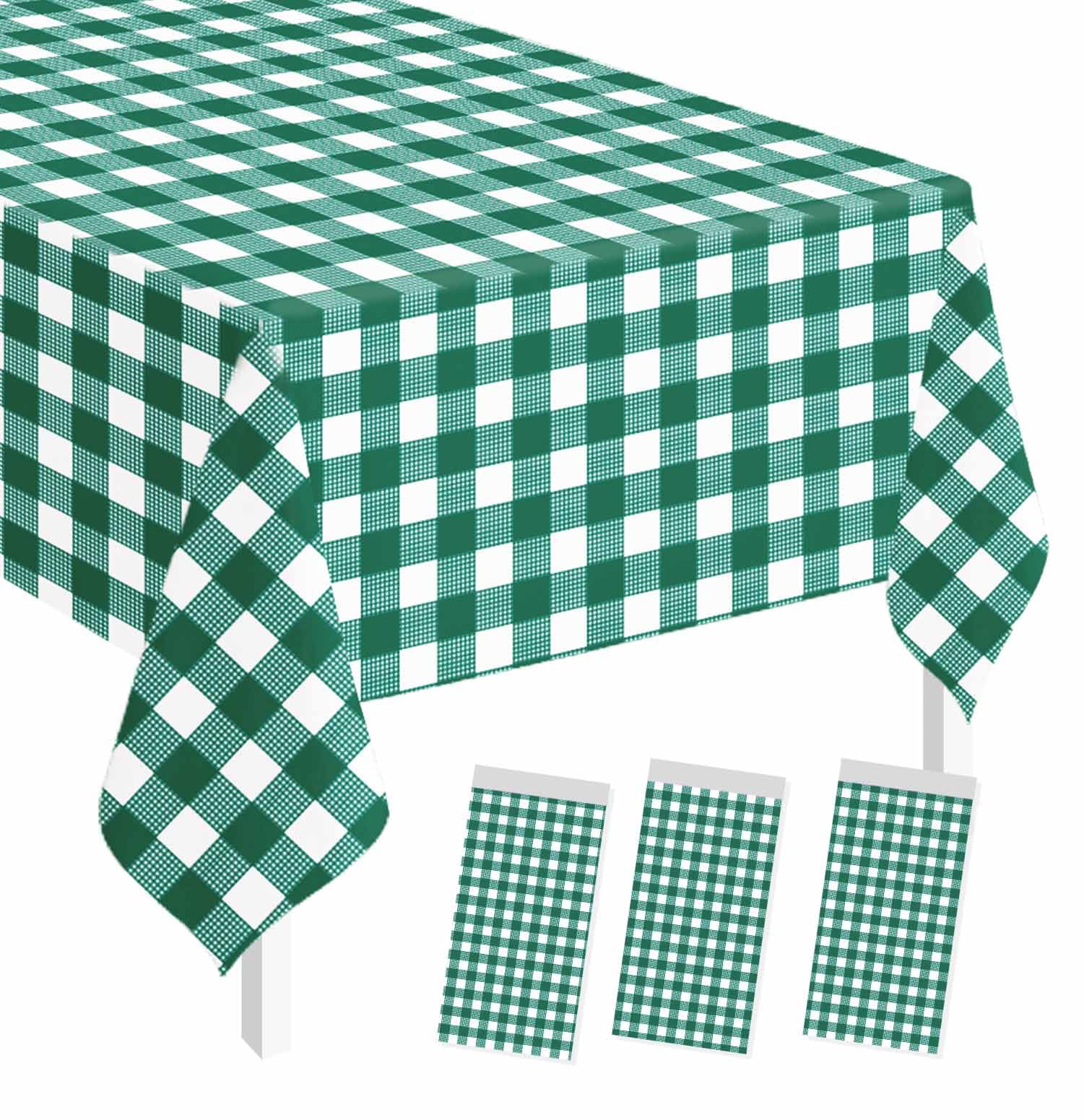 SietDESEO 3 Pack Green Gingham Tablecloth Rectangle 54 x 108 Green and White Checkered Table Cloth Disposable Plaid Table Cover Plastic for Birthday Baby Shower Picnic Wedding Party Supplies