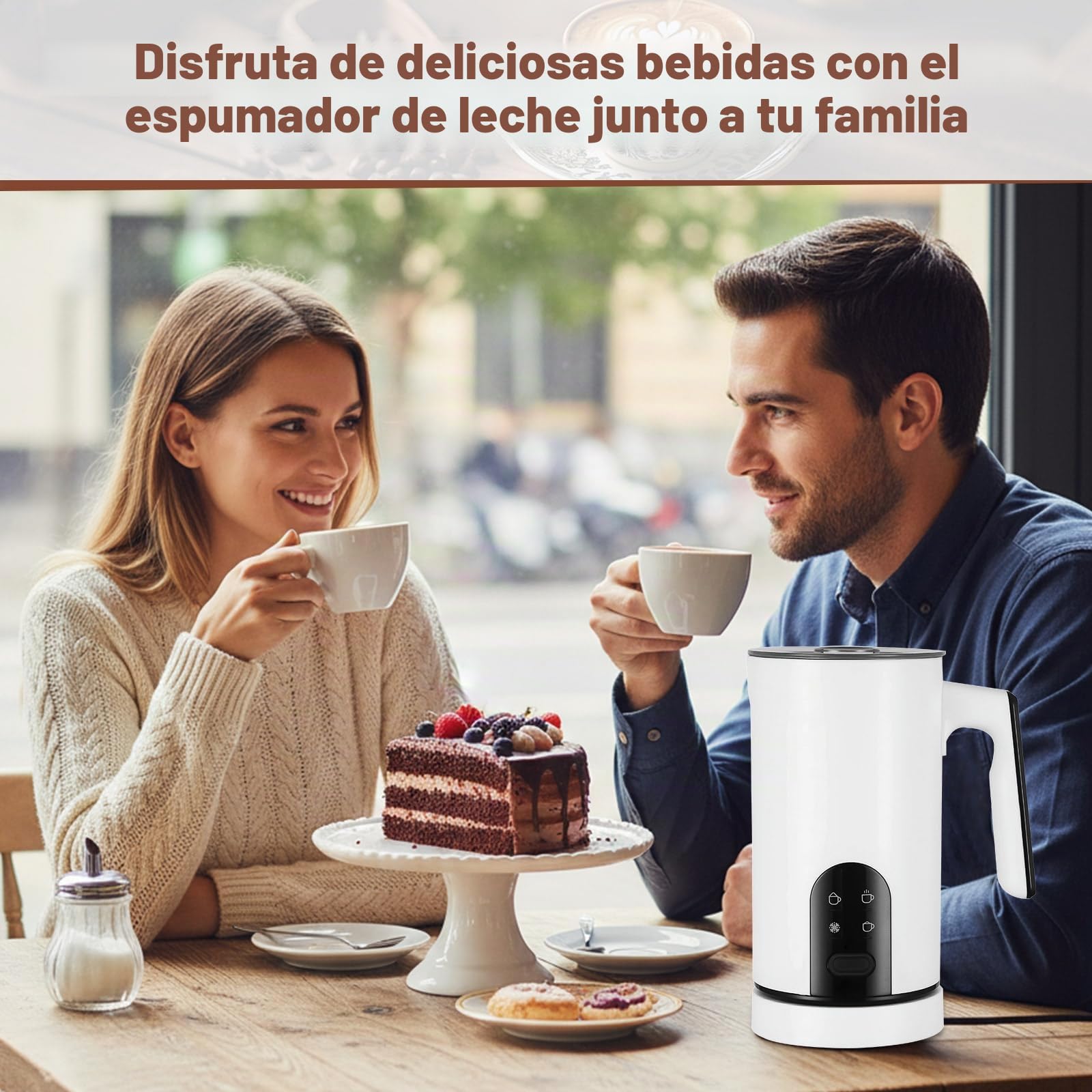 Espumador De Leche Eléctrico 4 En 1: Espumador Automático Para Leche Caliente Y Fría, Apagado Automático, Diseño En Acero Inoxidable, Funcionamiento Silencioso Para Chocolate Caliente (Blanco)