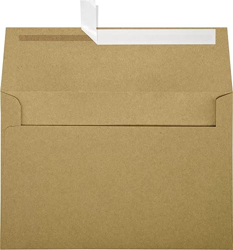 LUXPaper Sobres de invitación A8  Despegar y prensar  5 12 pulgadas x 8 18 pulgadas  Bolsa de comestibles marrón  Texto de 70 libras  50 unidades.