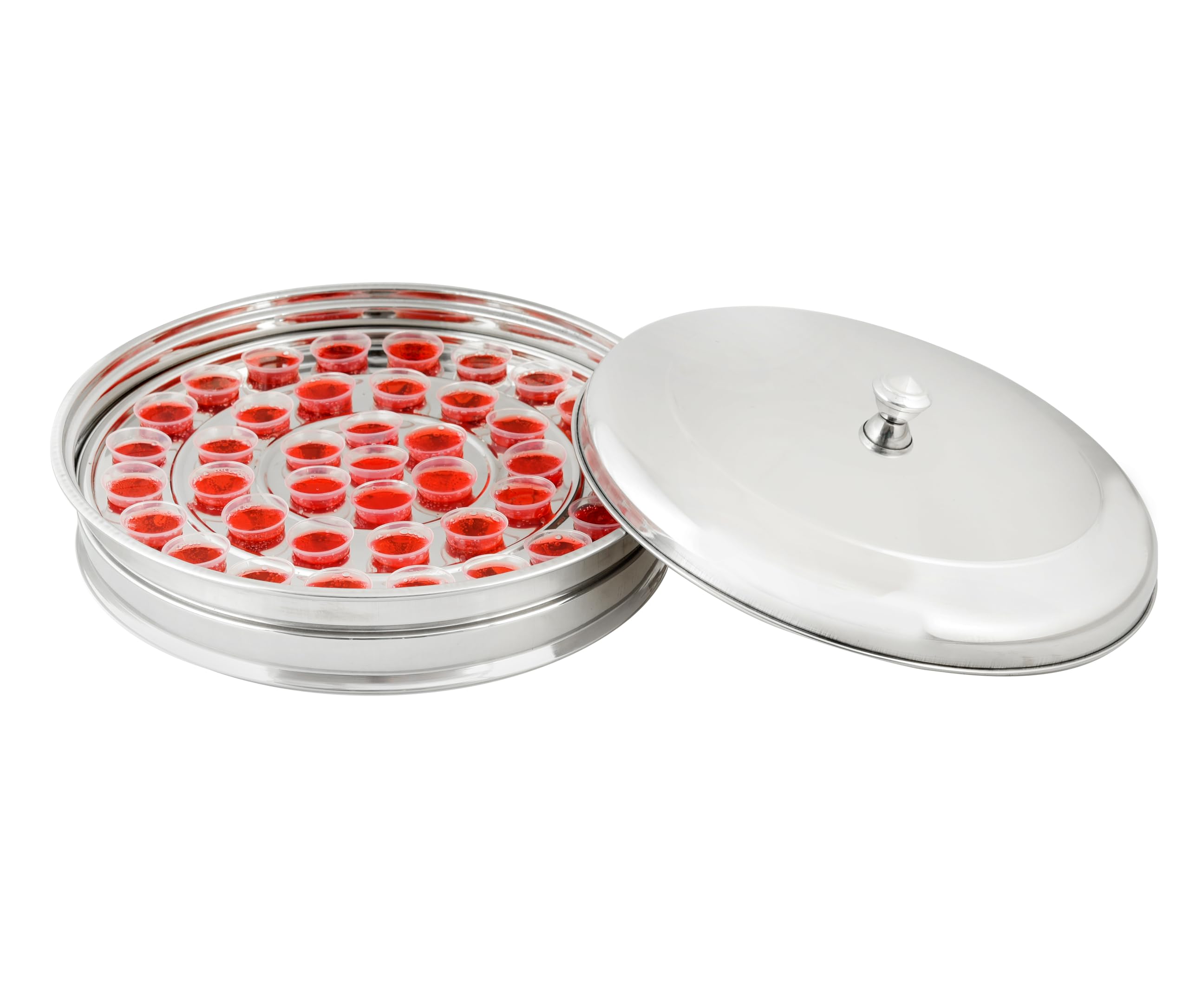 VJR Plateau de Communion chrétienne avec Couvercle - Lot de 1 en Acier Inoxydable argenté | Petit modèle | Fournitures de Communion à l'église | Articles de Communion | Ensemble de Plateaux pour