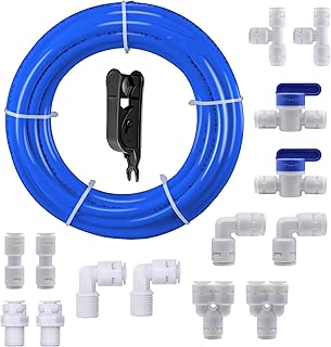 HUAZIZ Juego de conexión universal de 10 metros, color azul, 14 unidades de filtro de agua RO para manguera de 3/8 pulgadas de 9,53 mm, manguera de frigorífico, manguera de agua (Y+T+I+LType+válvula