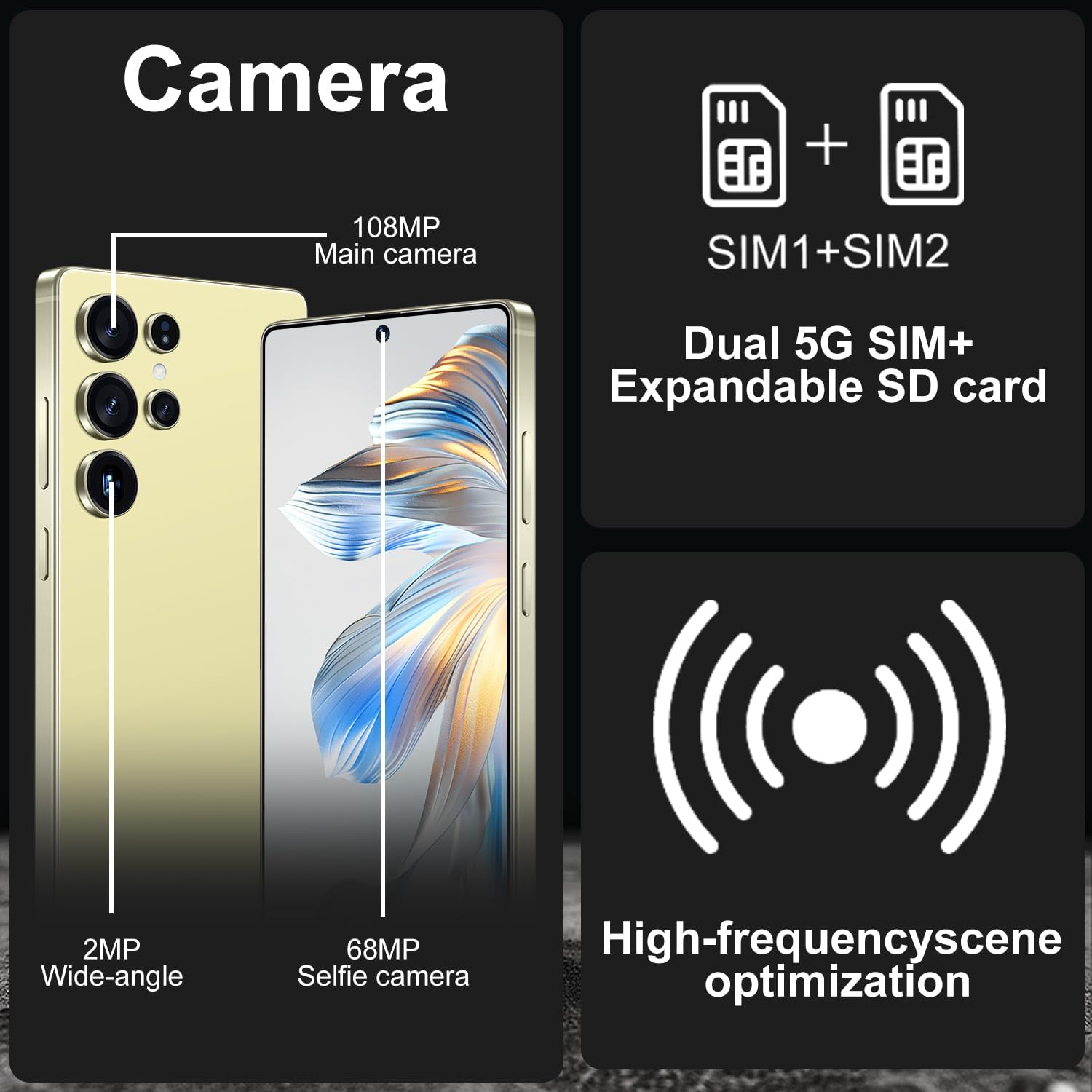 BXV I25 Ultra 16+512GB Smartphone - 7000mAh Battery, 6.99-inch Display, Built-in Pen, Android 14, Snapdragon 8 Gen3, 68MP+108MP Camera Outperform Competitors in Speed & Power (Yellow)