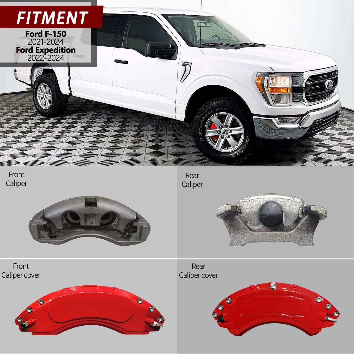 AOOA Caliper Covers Red Brake Aluminum Covers Fits Ford F-150 (2021-2025) Gas & Hybrid Models/Ford Expedition 2022-2024/Expedition EL 2007-2017(Set of 4) (Set of 4)