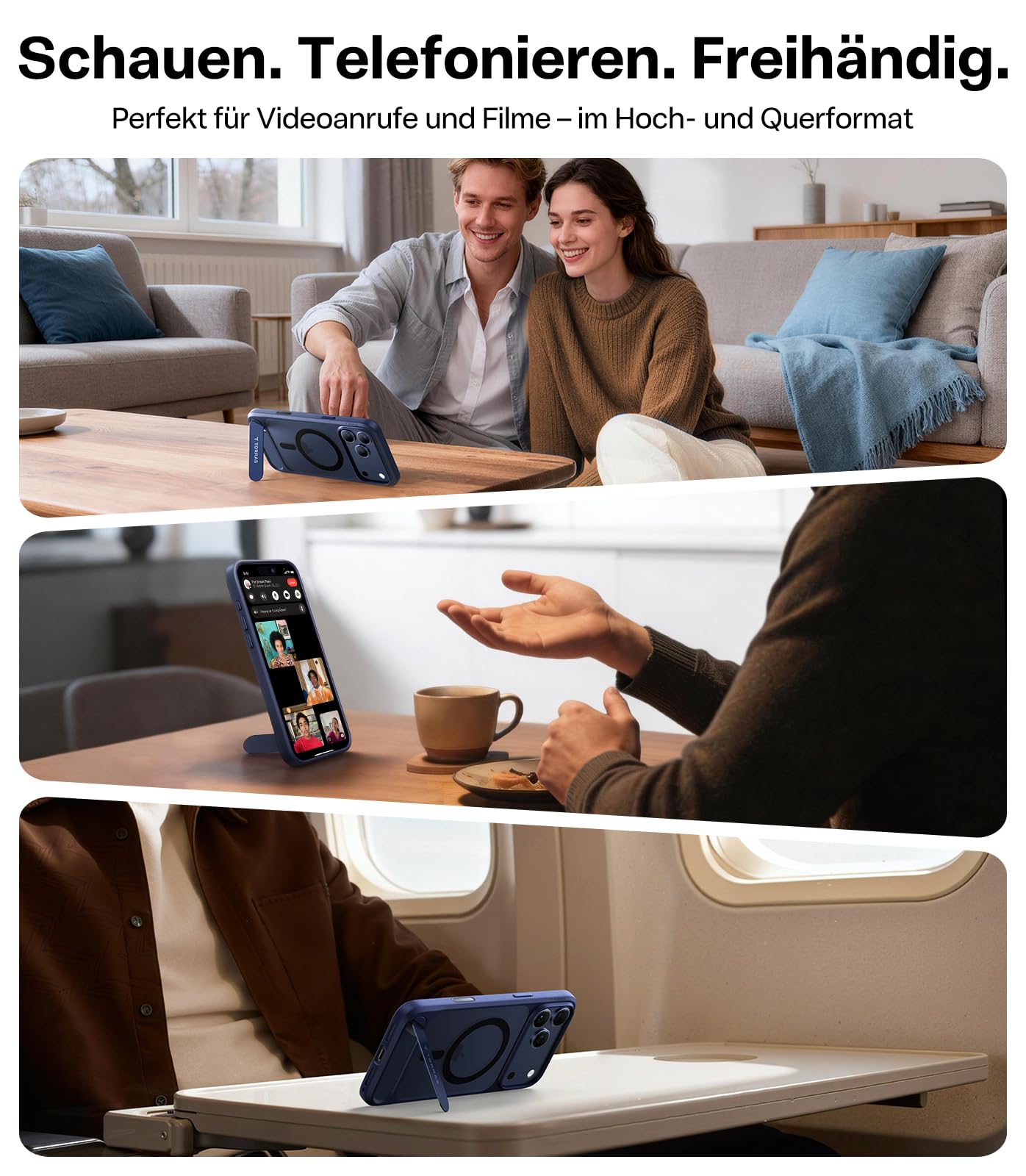 TORRAS Ostand L1 für iPhone 17 Pro Hülle für MagSafe mit kapazitiven Tasten für mit unsichtbarem Ständer Militärschutz Magnetkraft Zertifiziert Handyhülle für iPhone 17 Pro Case Stoßfest Matt blau