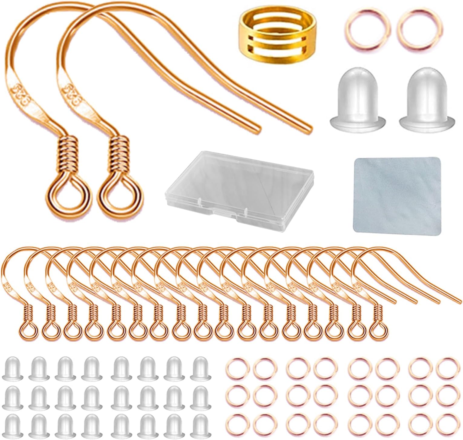 Rose Gold Earring Hooks, 240Pcs Earrings Making Kit with Hypoallergenic Ear Hooks, Jump Rings and Clear Rubber Earring Backs for DIY Jewelry Making
