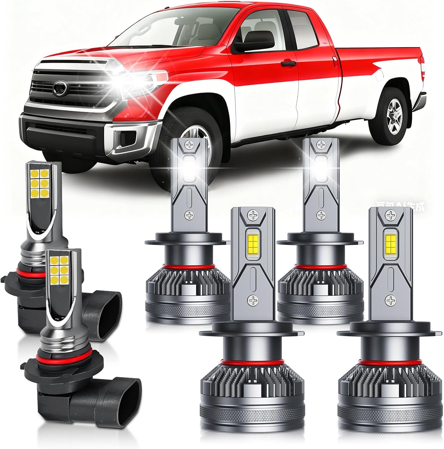 Fits for 2007-2013 Toyota Tundra High Low Beam Fog Lights Bulbs Combo Pack, 6000K White Plug-and-Play Super Bright Lights Bulbs, Pack of 6