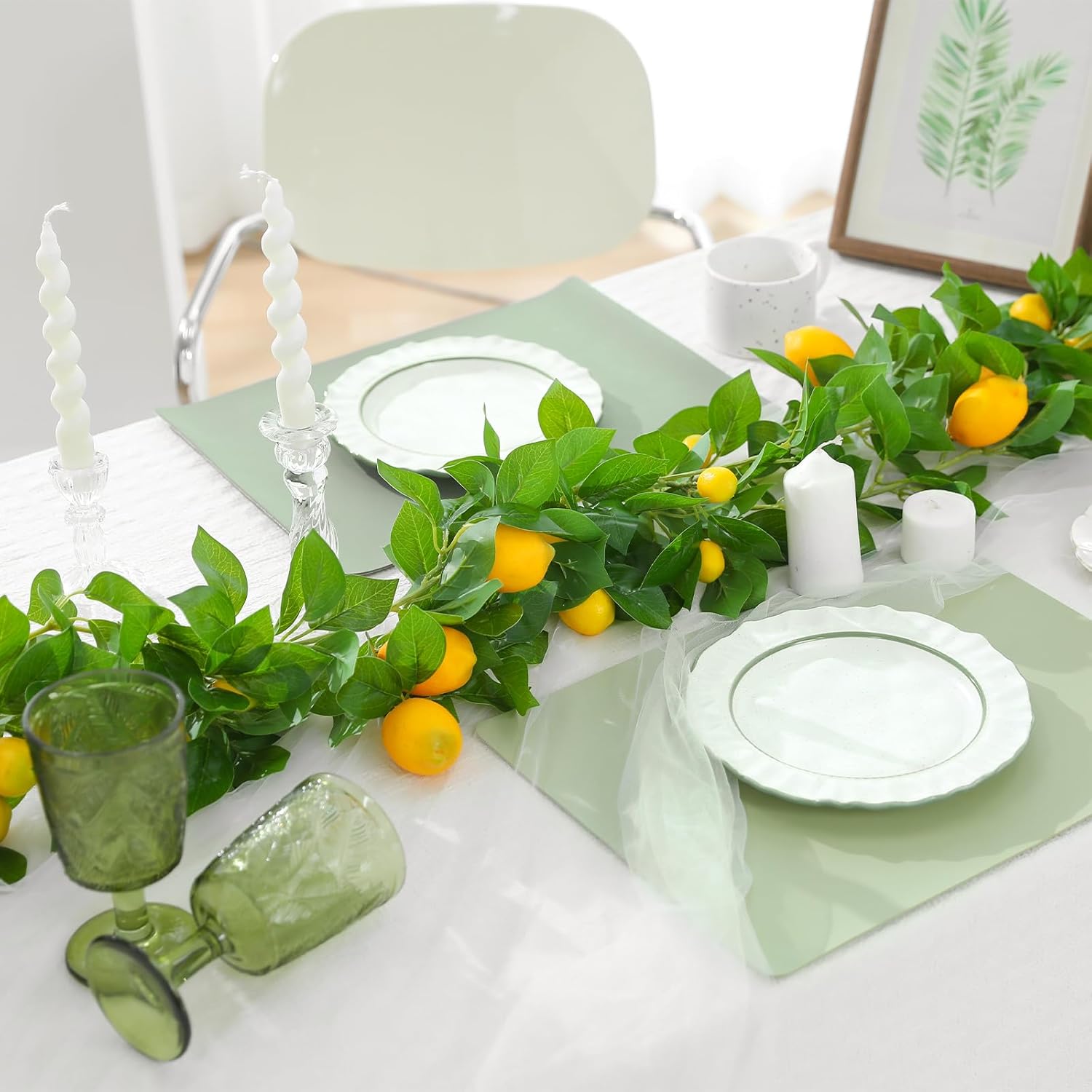 Artificial Lemon Vine Garland, 3 Strands 5.9FT Bendable Faux Vines with Lemons Fruits, Optional LED Lights Fake Hanging Plants for Garden Party Christmas Wedding Decor Without LED