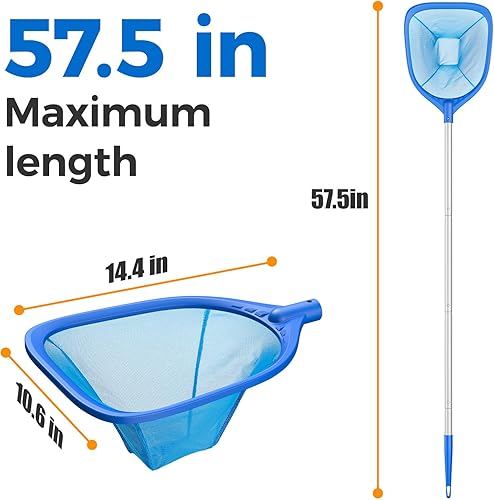Miniatura 2 de Mowend Red de desnatador de piscina de longitud total de 57 pulgadas, red de rastrillo de hojas con poste telescópico de aluminio de 4 secciones