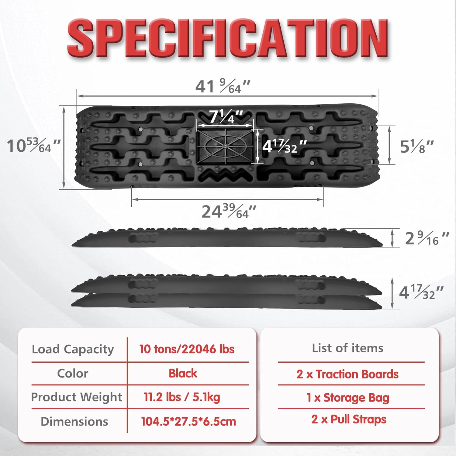 off-road traction boards with jack base,recovery boards for 4wd 4x4 mud,sand,snow,rock tracks. pair recovery tracks tire traction mats with 2 straps&storage bag for rv truck jeep suv,black traction boards (with jack lift base) black