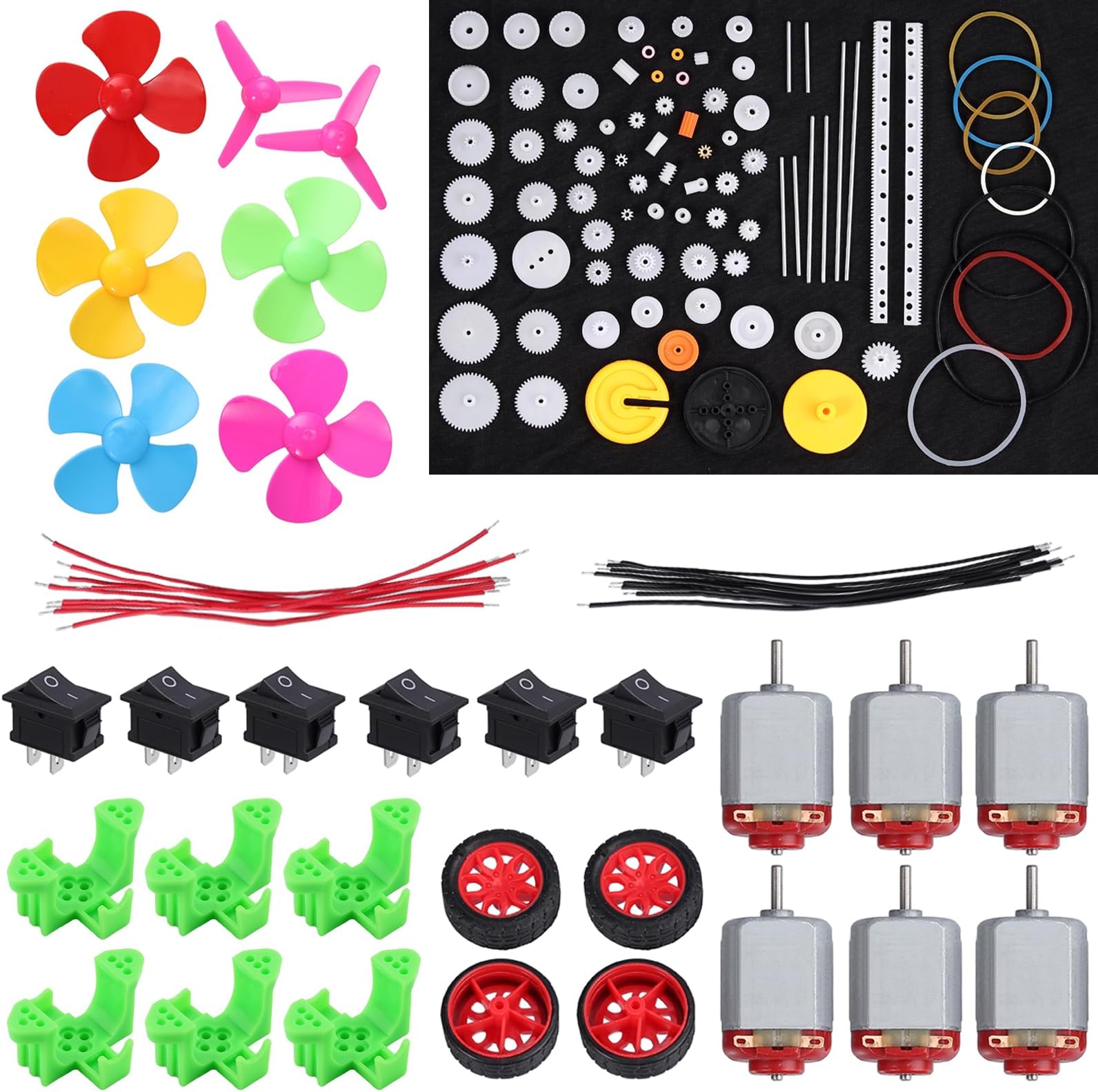 Justech 6 Set DC Motor Kit, Mini Electric 1.5 3V 24000RPM Mini Motor with 86 Pcs Plastic Gears , GM004-GM031s,