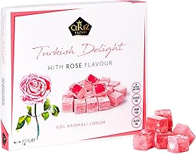 Turkish Delight with Rose Flavor 454g Gourmet Medium Size Snacks Gift Box, No Nuts Sweet Luxury Traditional Confectionery Vegan Soft Candy Dessert Glucose Free Lokum (Loukoumi)