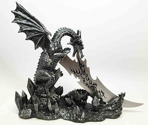 Miniatura 4 de Ebros Medieval Dreamwork Fantasía Dragón Fuego Aliento Daga Abrecartas Cuchillo con soporte de base, estatua de decoración de oficina en casa Figura