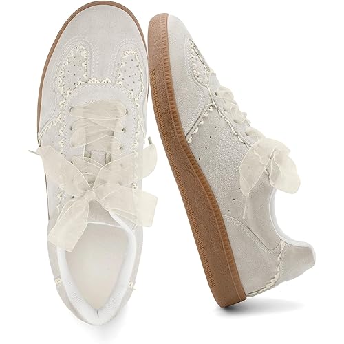 UBWDU Lace Fashion Ballet Sneakers for Women 2025 – Trendy Cute Crochet Ribbon Lace-Up Casual Spring Shoes