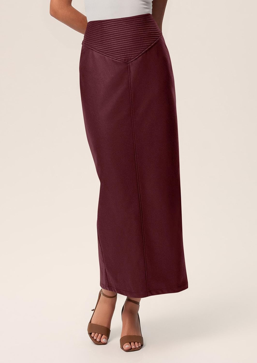 PRETTYGARDEN Long Skirts for Women 2026 Fall Fashion Clothing Faux Leather High Waist Dressy Casual Slit Pencil Maxi Skirt