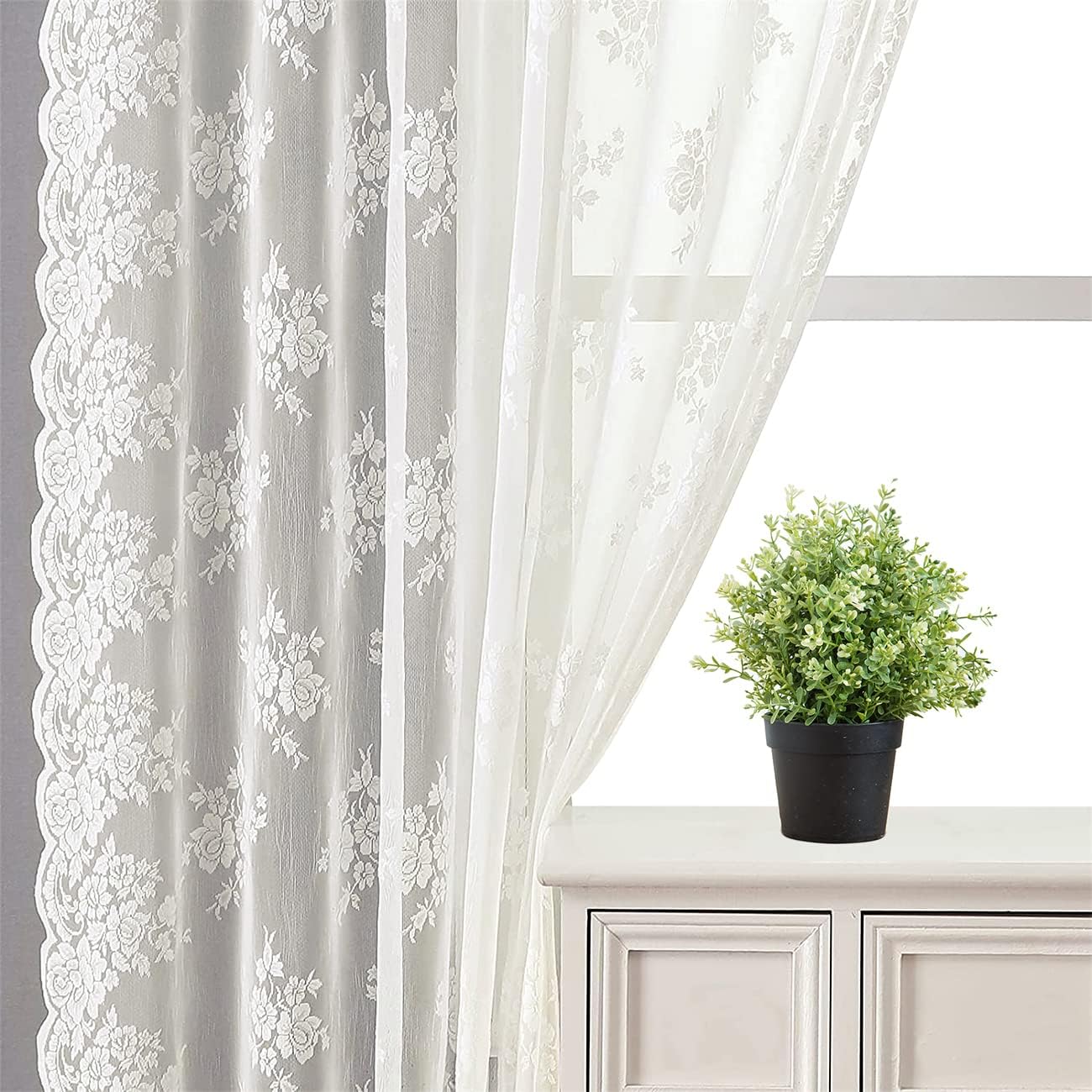 TERLYTEX Lace Curtains for Bedroom Rustic Floral Lace