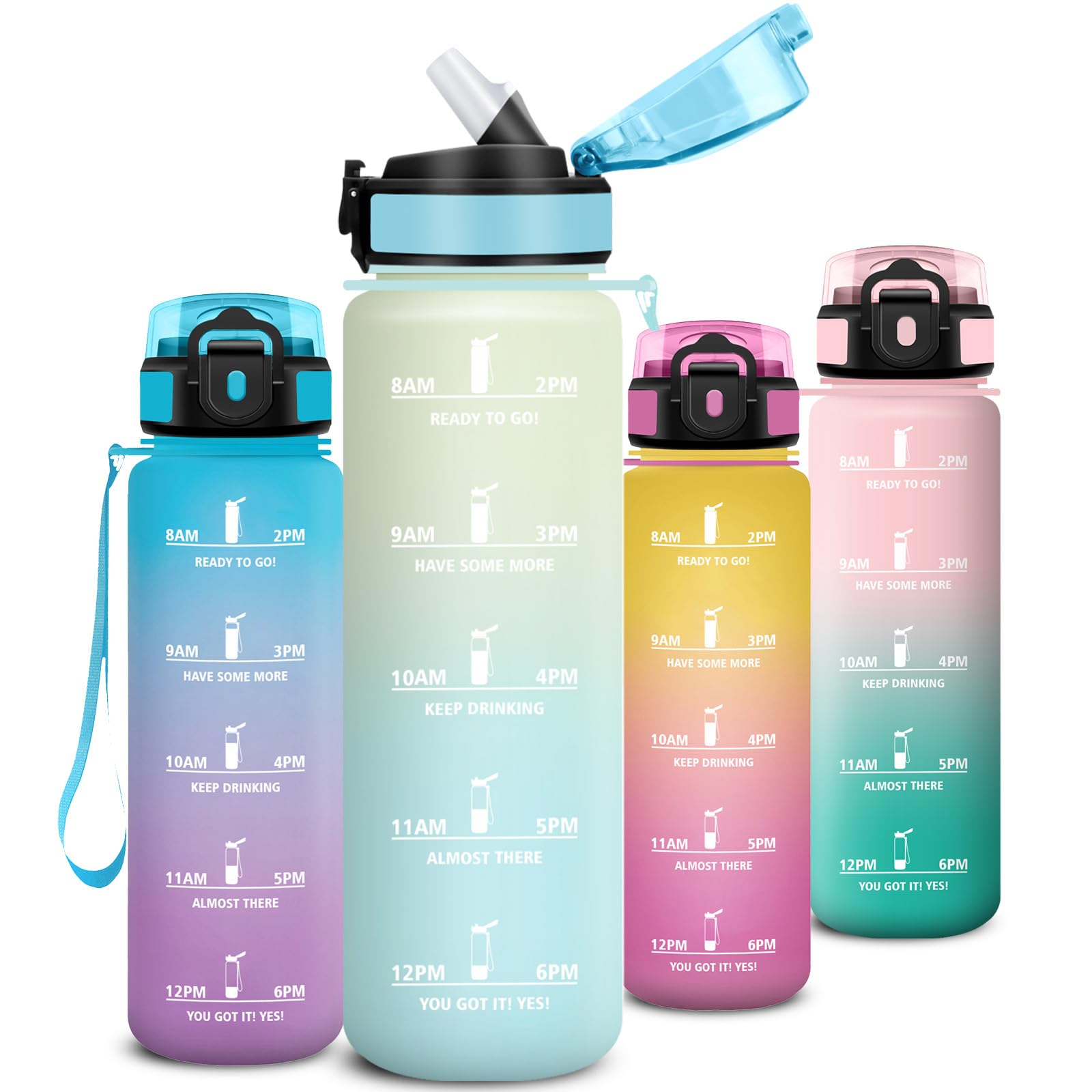 Botella Agua 1 litro, Botella Agua Gimnasio con Pajita, Diseño de Cerradura, Cantimplora, con Marcador de Tiempo, A Prueba de Fugas Cantimplora para Exteriores, Bicicleta, Gimnasio — view 9
