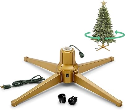 Home Heritage 360 Rotating Christmas Tree Stand Gold Sturdy Metal Base for Trees up to 7.5ft Tall Holiday Decor Accessory