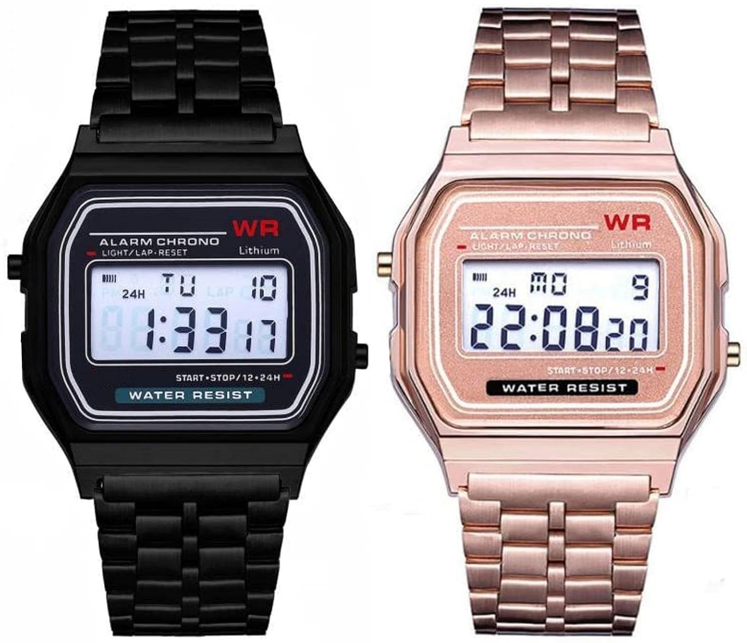 Acnos Brand 2 Combo Digital 4 Colours Vintage Square Dial Unisex Water Resist Watch for Men Women Pack of 2 (WR70)