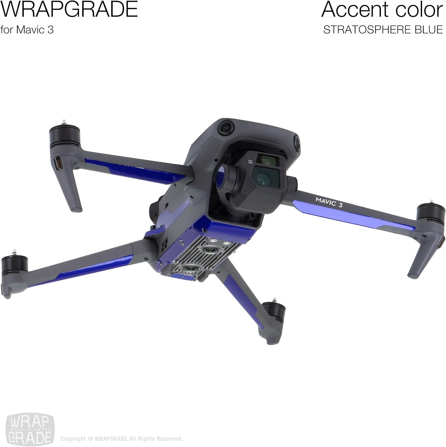 WRAPGRADE Partial Skin Stickers Compatible with Mavic 3 / Mavic 3 Classic Accent Color (STRATOSPHERE BLUE) - Image 4