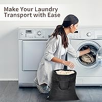 Vista 5 de OTraki Paquete de 2 bolsas de lavandería lavables de viaje de 20 x 24 pulgadas, bolsas de lavandería resistentes con asas, ropa sucia, cordón