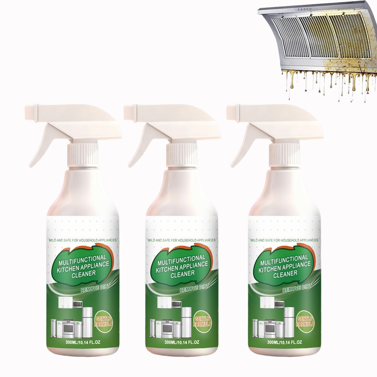 300ML Vielseitige Küchen- Und Haushaltsreiniger, Für Herdplatten Dunstabzugshauben Und Backöfen, Multifunktionales Küchengeräte-Reinigungsspray, Schnell Wirkende Ölfleckenreiniger (3PCS)