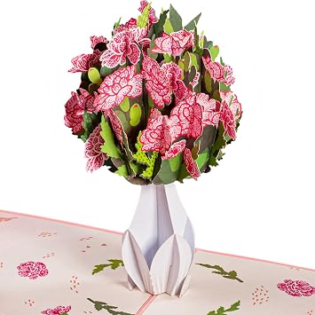 by Paper Love 3D Carnations Vase Pop Up Card, Gift for Birthday, Thank You, Get Well or Just Because - 5" x 7" Cover - Includes Envelope and Note Card