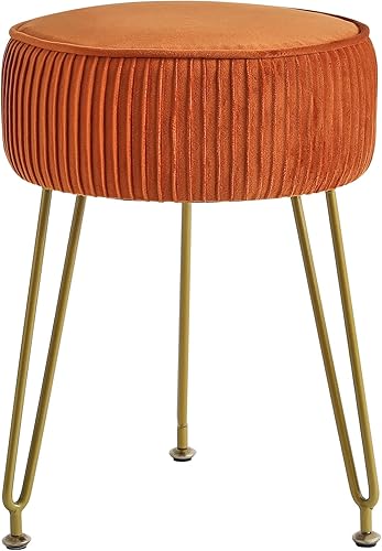 Miniatura 16 de IBUYKE Reposapiés Otomano Redondo de Terciopelo, Taburete de Tocador de Maquillaje Mesa Auxiliar, Asiento de Mesa de Tocador de Terciopelo, Taburete