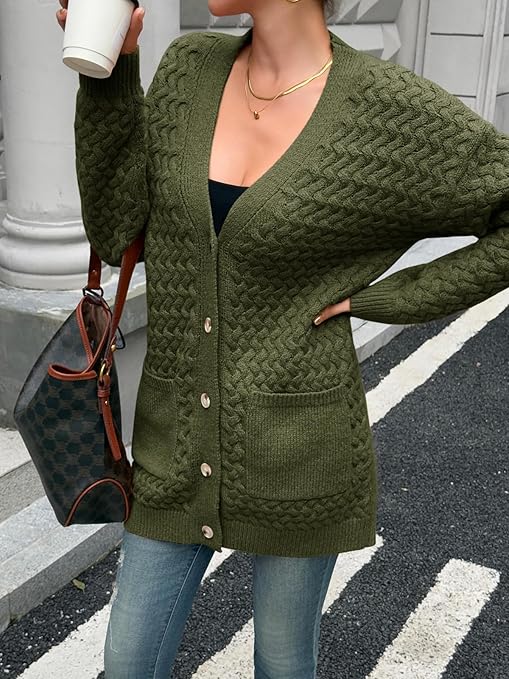 Fisoew Gebreide damesvest lang, cardigan met lange mouwen oversized gebreide mantel open voorzijde sweater jas met zakken., wit, XXL