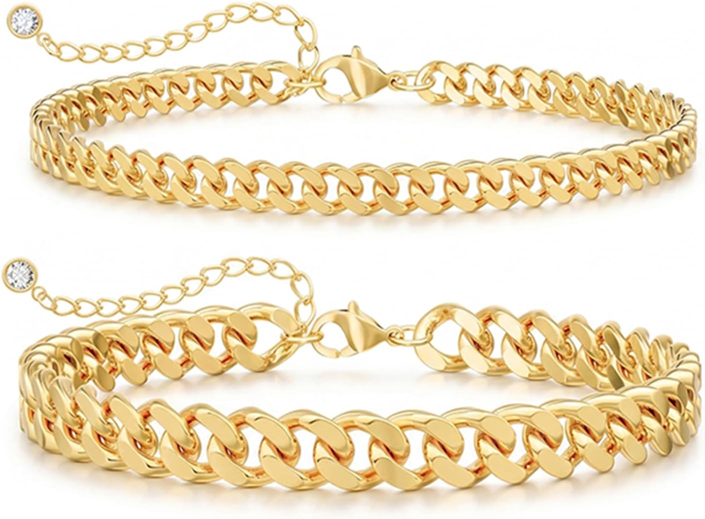 2 Pcs Cuban Link Anklets for Women, Waterproof Stainless Steel Ankle Bracelets Non Tarnish Layered Foot Chain Summer Beach Jewelry