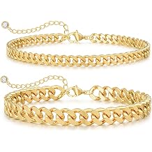 2 Pcs Cuban Link Anklets for Women, Waterproof Stainless Steel Ankle Bracelets Non Tarnish Layered Foot Chain Summer Beach Jewelry