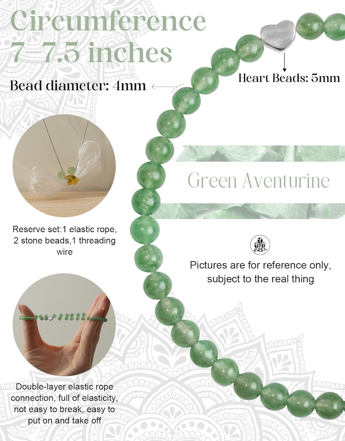 Handmade Beaded Bracelets for Women, 4mm Natural Stone Crystal Healing Gemstone with 925 Gold Silver Heart Beads, Yoga Meditation Stretchy Bracelet, Love Jewelry Gift - Image 4