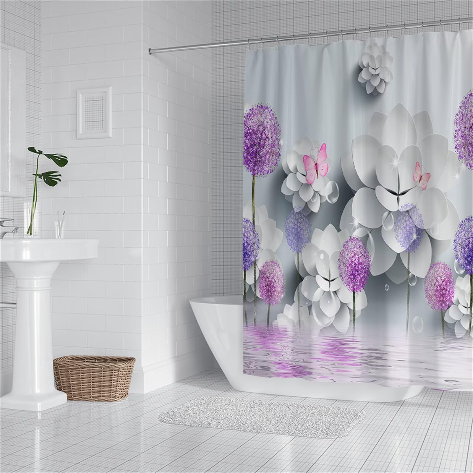 Rideau douche fleur violet 120x120 pour sublimer votre salle de bain