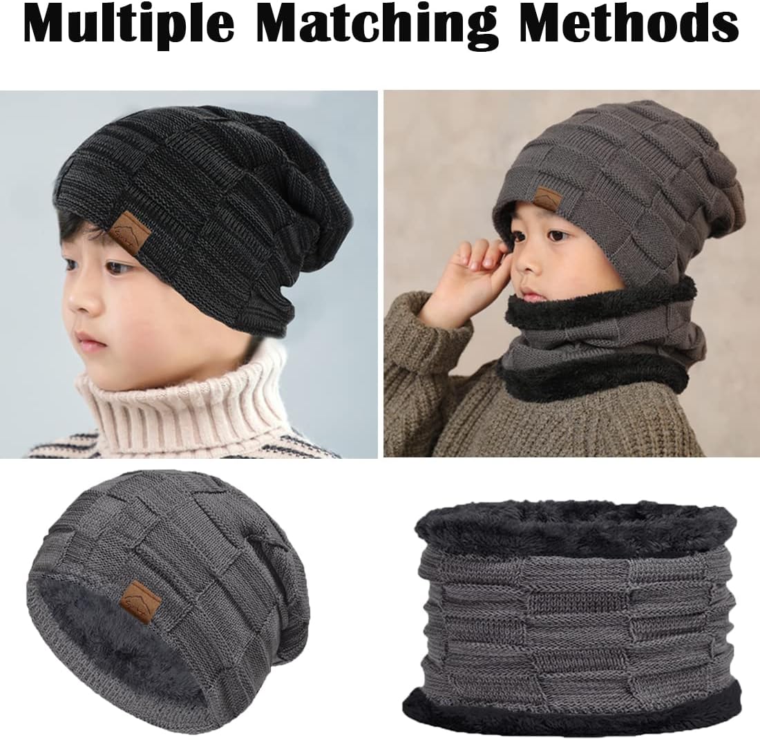 3Pcs Winter Hats Neck Warmer Scarf and Touch Screen Gloves Set for Kids