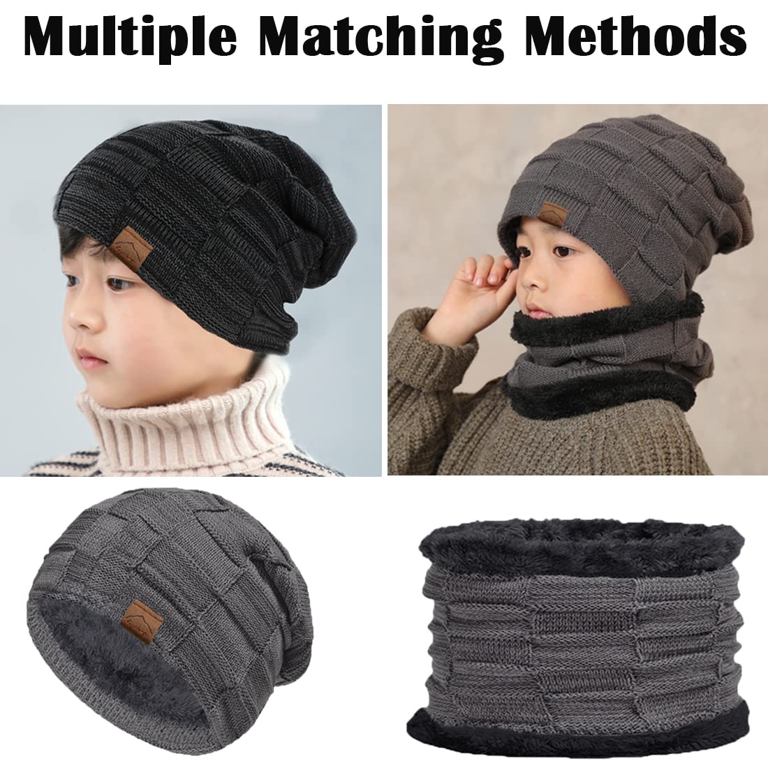 T Wilker 3Pcs Winter Beanie Hat Warm Scarf Touch Screen Gloves Set Snow Knit Cap Mittens for Kids Girls Boys 2