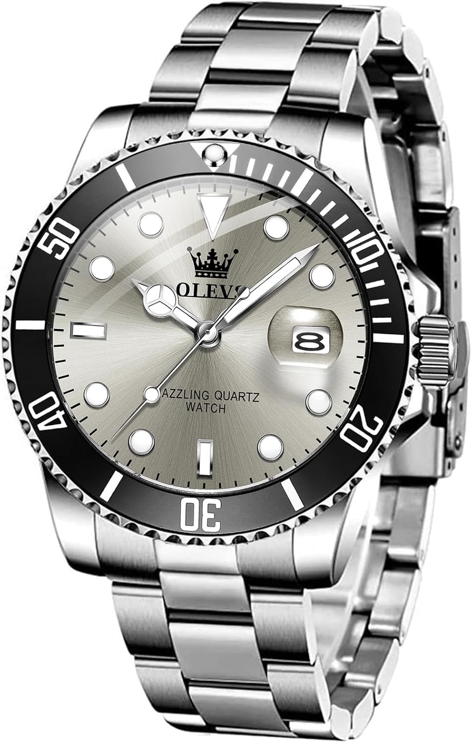 OLEVS Mens Watches, Silver Dress Gold Classic Luxury Big